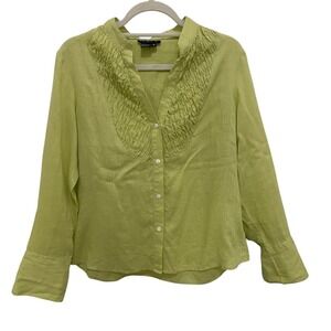 Tracy M Linen Button Down Blouse Womens XL Lime Green Vacation Summer Coastal‎
